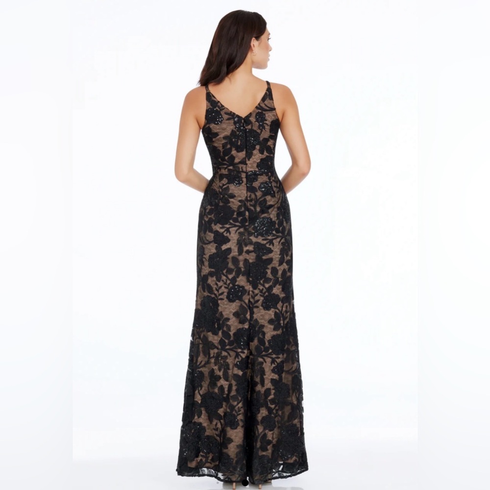 $328 Dress the Population Sharon Black Floral Sequin Lace Gown Dress, XS - Picture 3 of 6